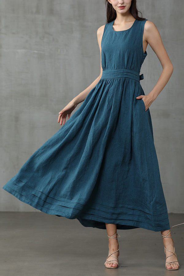 EB | Cross Back O-Hals Maxikleid Leinen