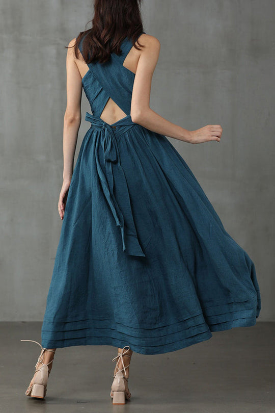 EB | Cross Back O-Hals Maxikleid Leinen