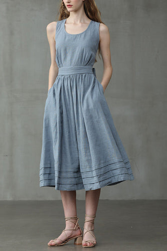 EB | Cross Back O-Hals Maxikleid Leinen