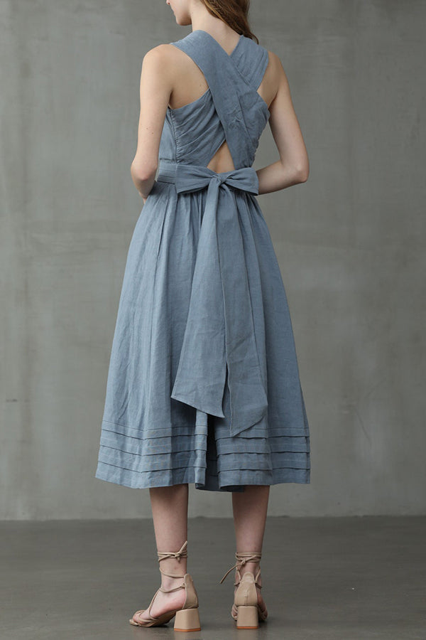EB | Cross Back O-Hals Maxikleid Leinen