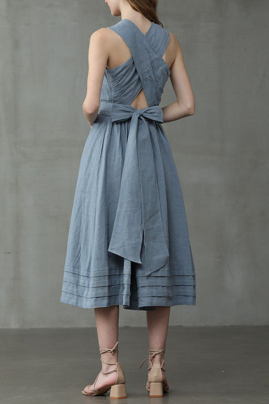 EB | Cross Back O-Hals Maxikleid Leinen