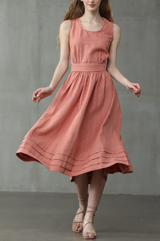 EB | Cross Back O-Hals Maxikleid Leinen