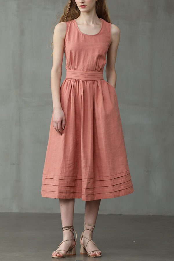 EB | Cross Back O-Hals Maxikleid Leinen