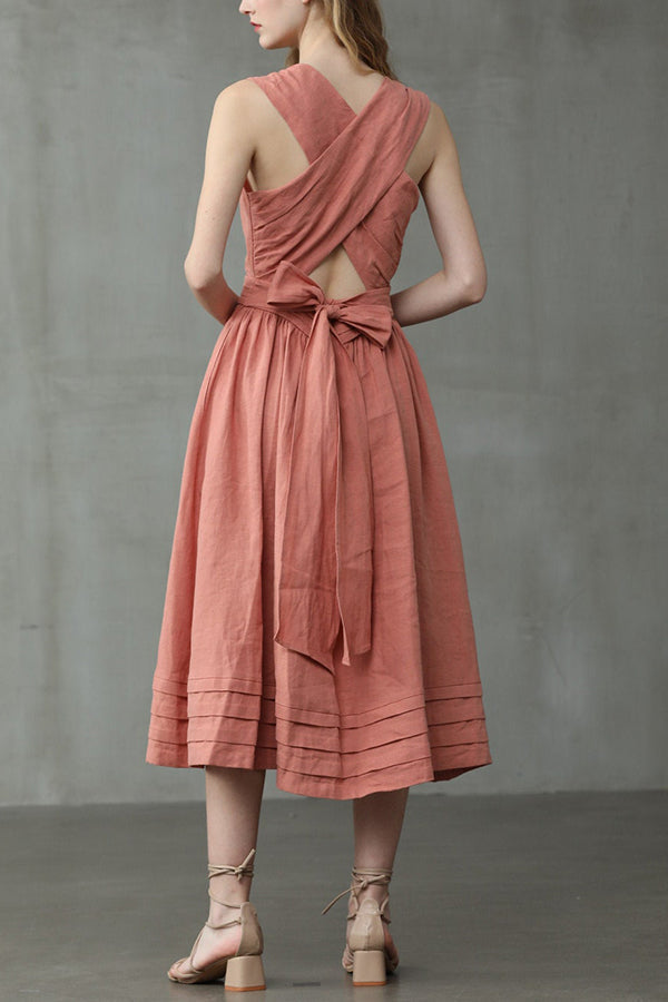 EB | Cross Back O-Hals Maxikleid Leinen