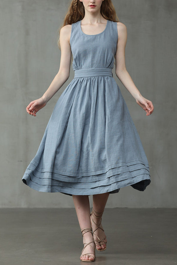 EB | Cross Back O-Hals Maxikleid Leinen