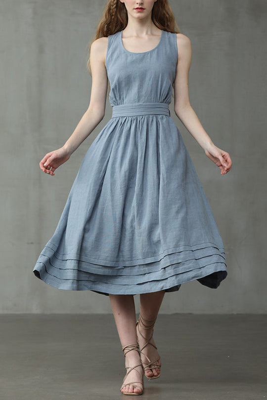 EB | Cross Back O-Hals Maxikleid Leinen
