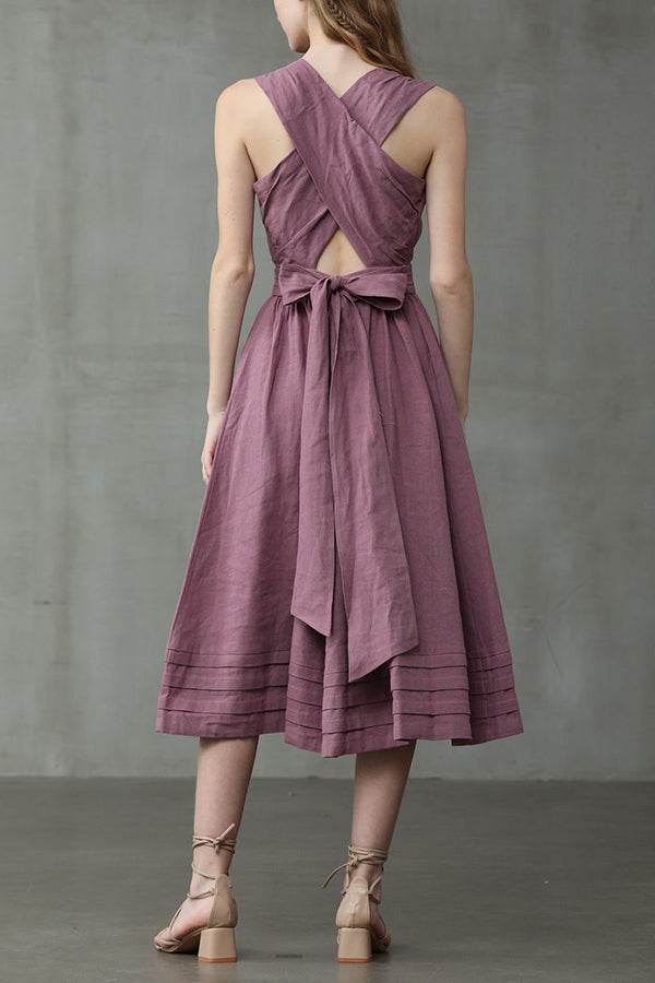 EB | Cross Back O-Hals Maxikleid Leinen