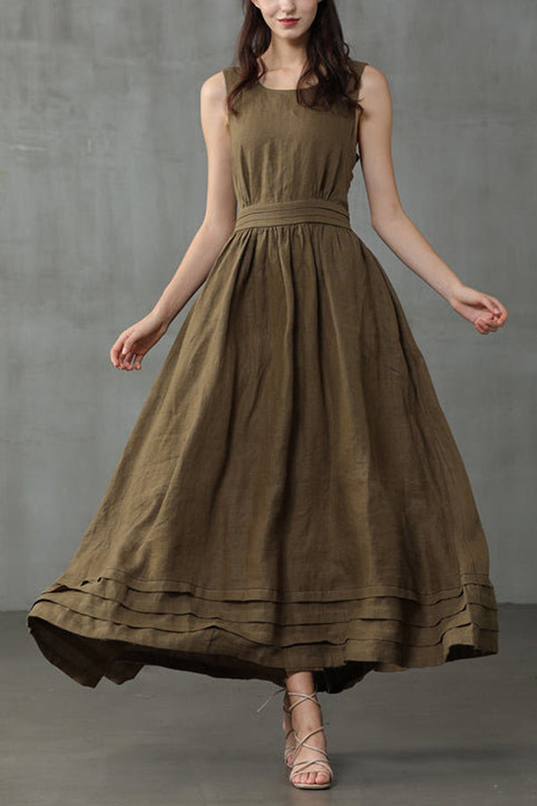 EB | Cross Back O-Hals Maxikleid Leinen