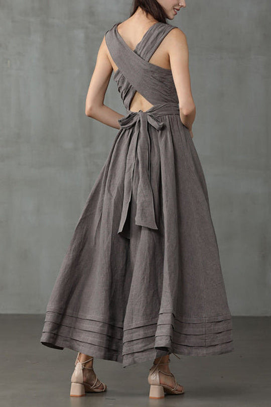 EB | Cross Back O-Hals Maxikleid Leinen