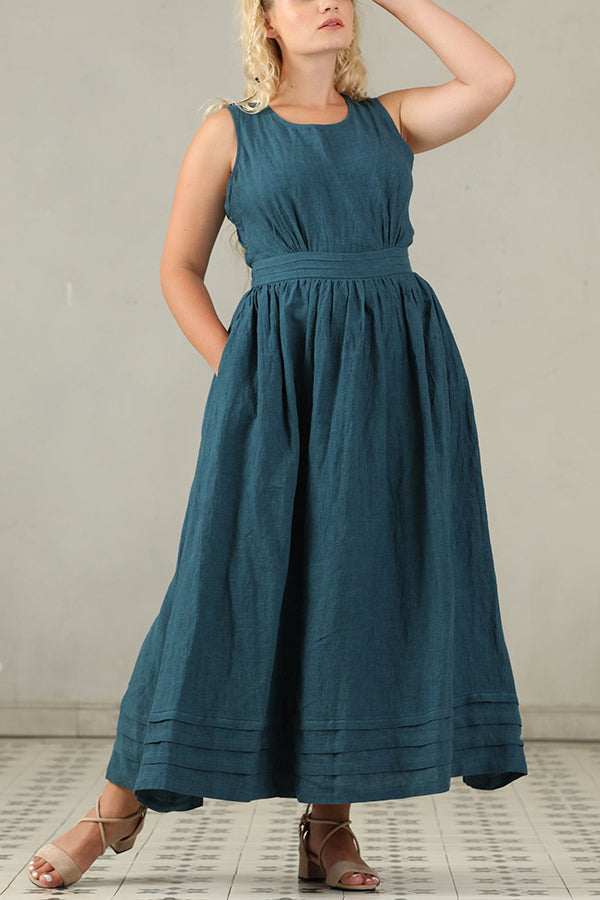 EB | Cross Back O-Hals Maxikleid Leinen