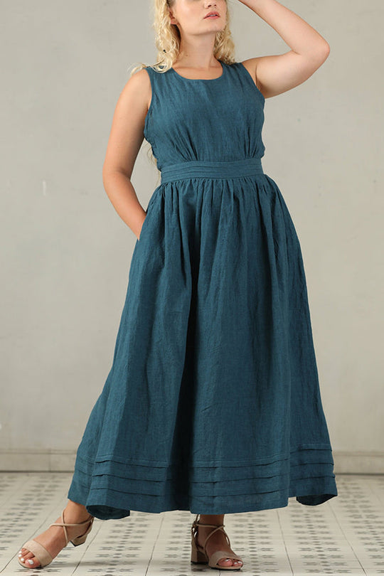 EB | Cross Back O-Hals Maxikleid Leinen