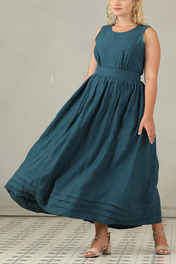 EB | Cross Back O-Hals Maxikleid Leinen