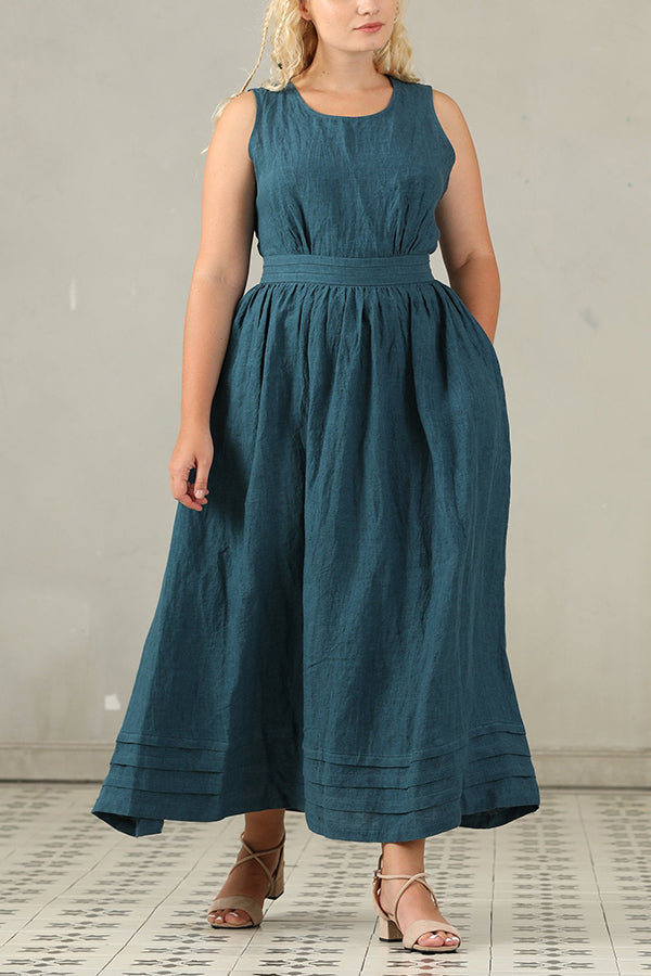EB | Cross Back O-Hals Maxikleid Leinen