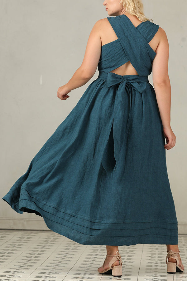 EB | Cross Back O-Hals Maxikleid Leinen