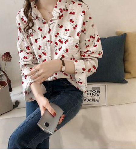 EBMode Damenbluse Mit Kirschenprint