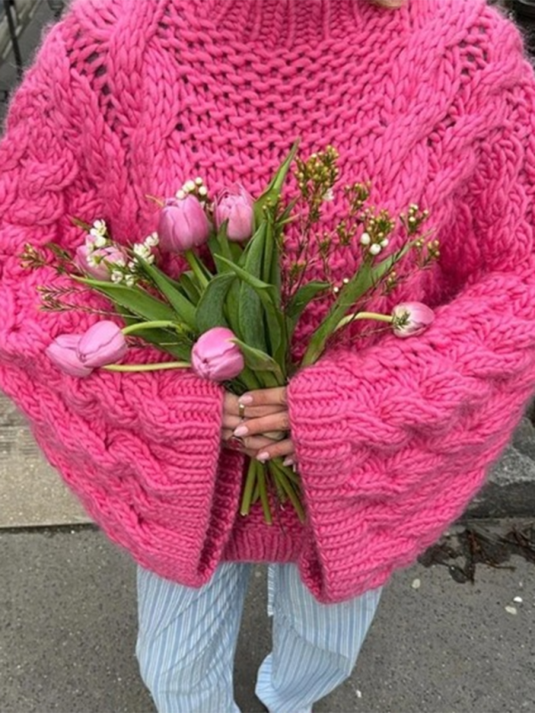 EB | Strick mit Weitem Ärmel und Rundhalsausschnitt für Frauen Komfort für Herbst und Winter