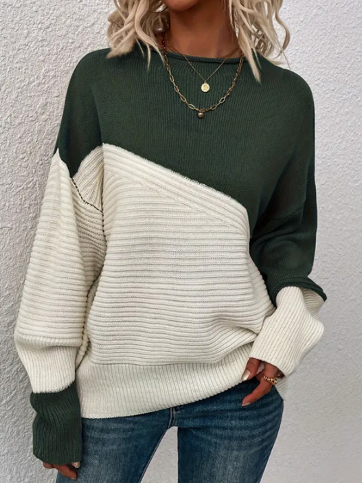 EB | Pullover - Damen Herbst Zweifarbiger Strickpullover