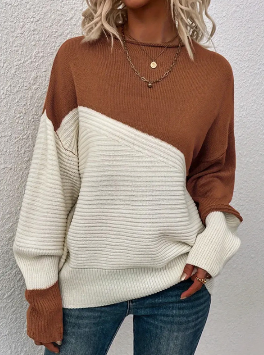 EB | Pullover - Damen Herbst Zweifarbiger Strickpullover