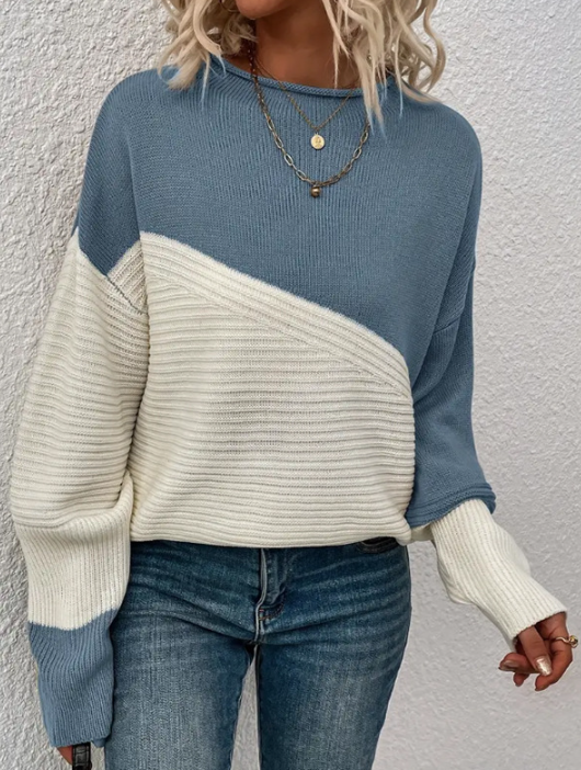 EB | Pullover - Damen Herbst Zweifarbiger Strickpullover