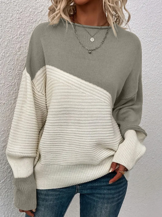 EB | Pullover - Damen Herbst Zweifarbiger Strickpullover