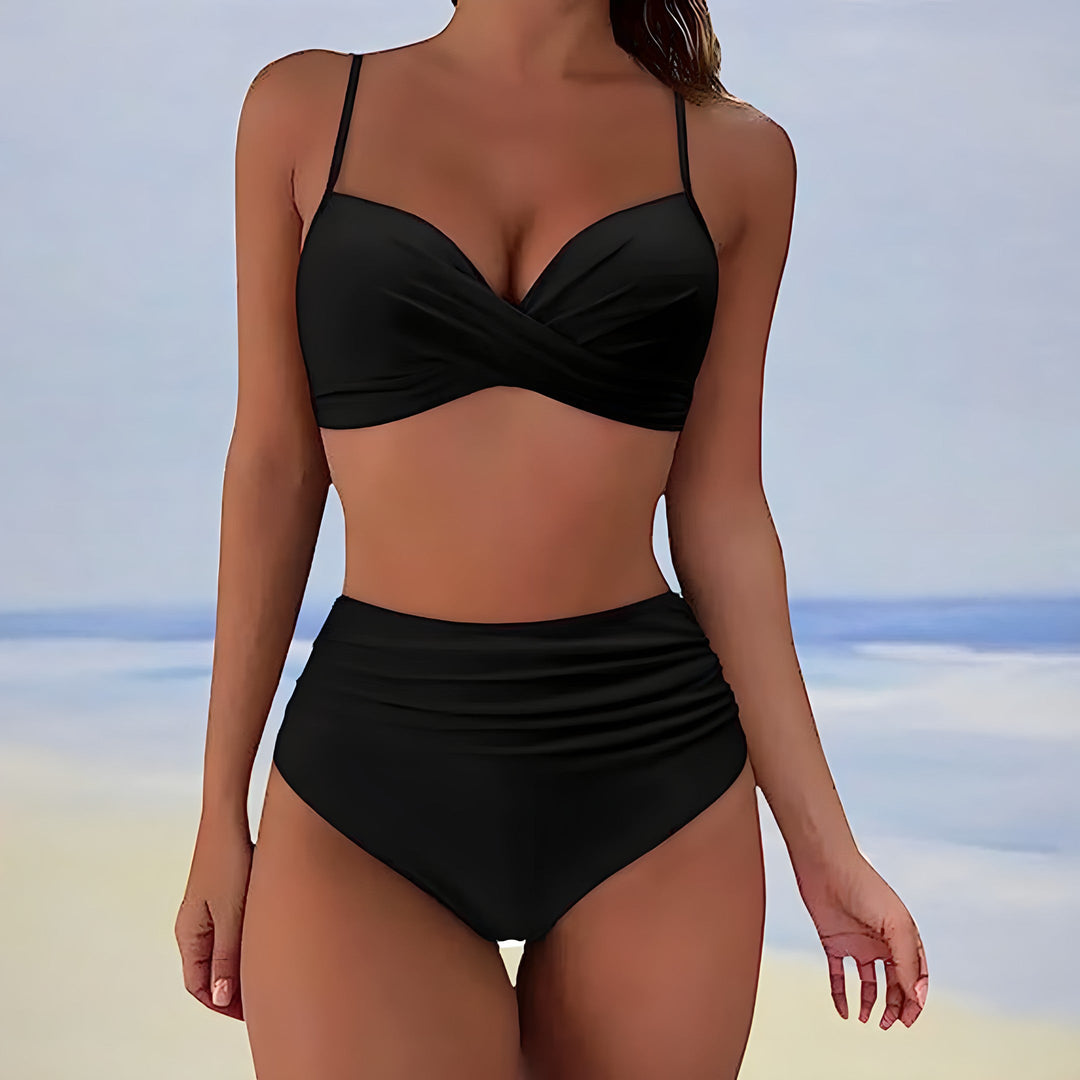 EB | Damen Wickel Badeanzug Set Hoher Bund