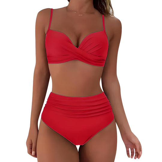 EB | Damen Wickel Badeanzug Set Hoher Bund
