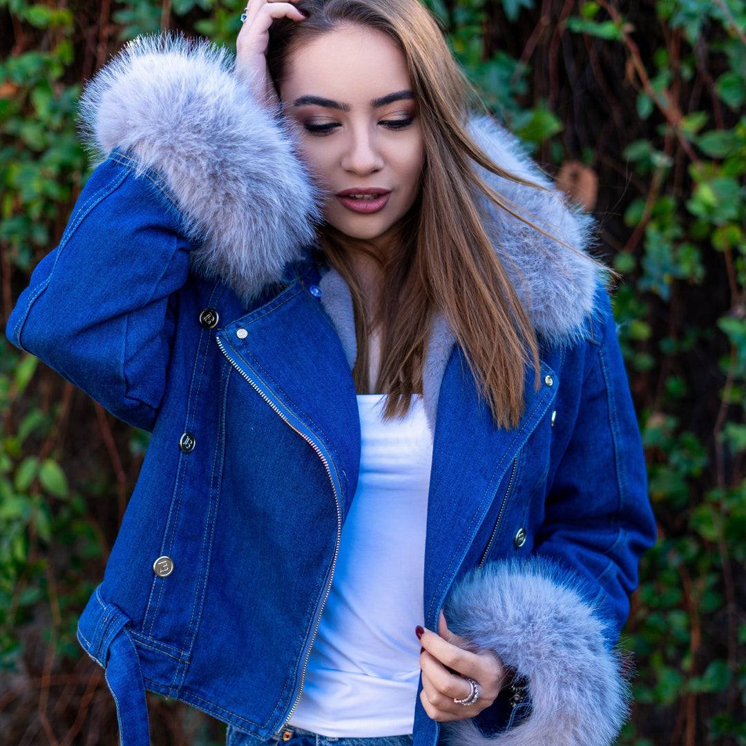 EB | Jeansjacke mit Kunstfellkragen