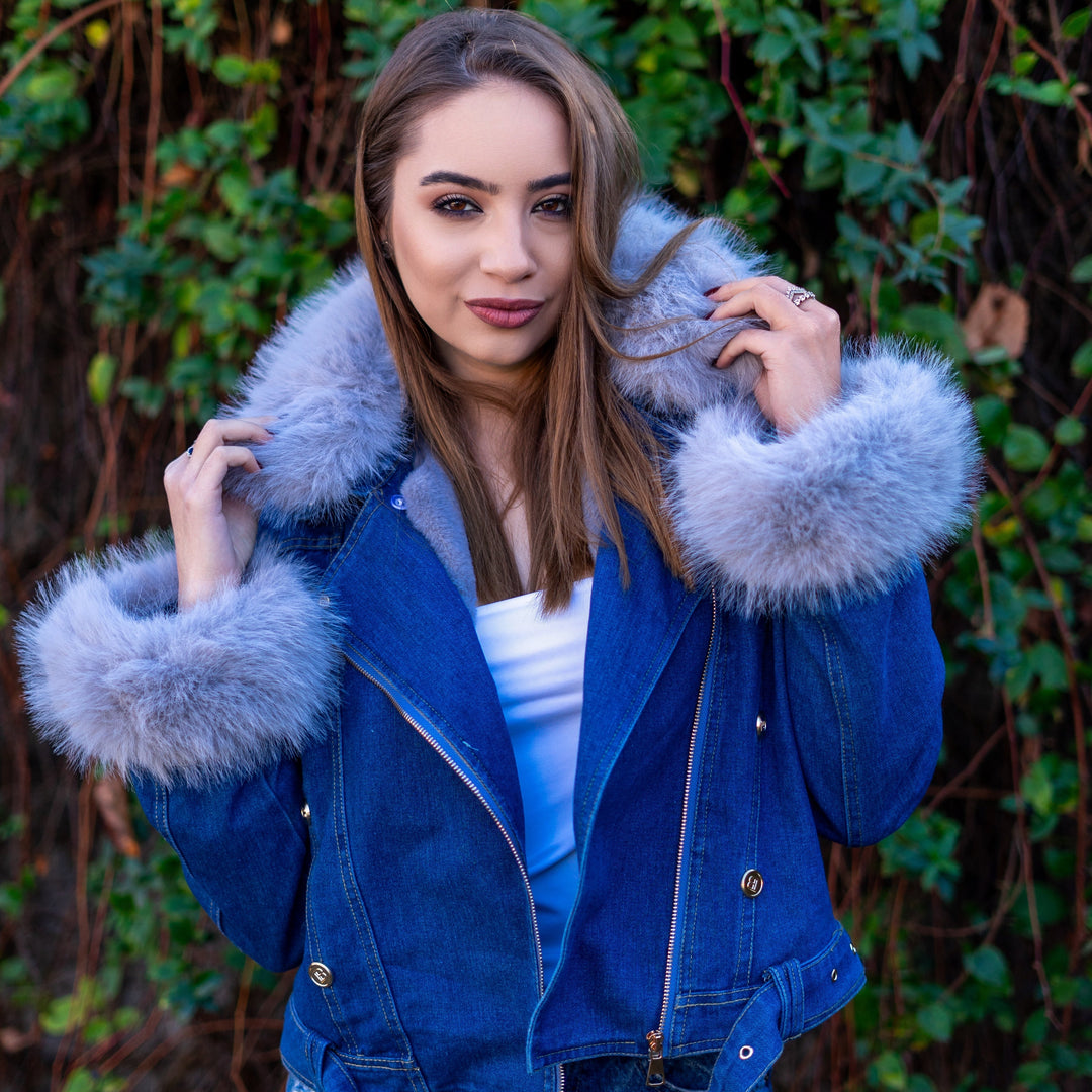 EB | Jeansjacke mit Kunstfellkragen