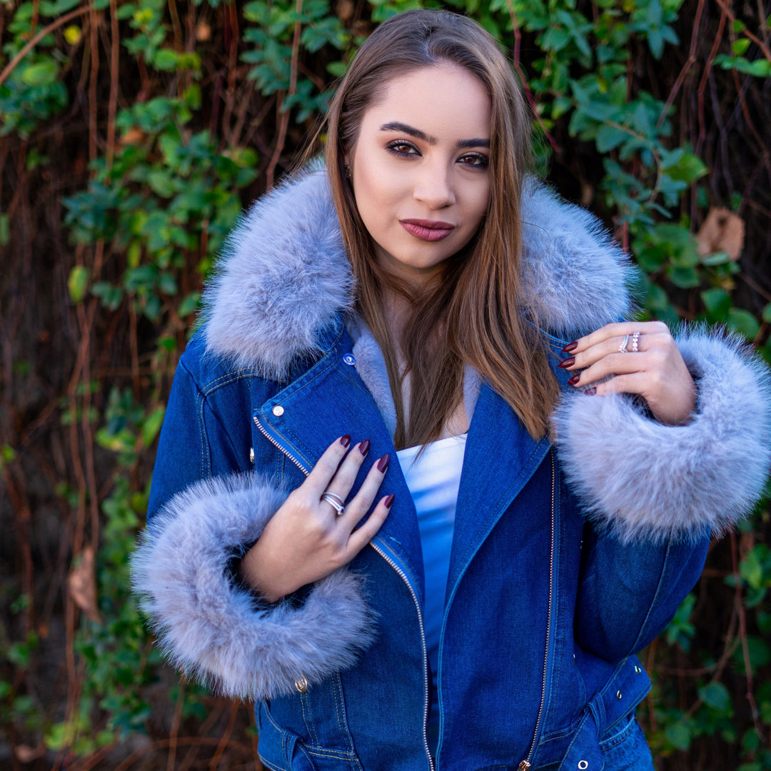 EB | Jeansjacke mit Kunstfellkragen
