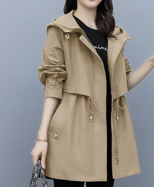 EB | Langer Wasserdichter Trenchcoat für Damen Mit Kapuze