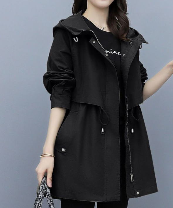 EB | Langer Wasserdichter Trenchcoat für Damen Mit Kapuze