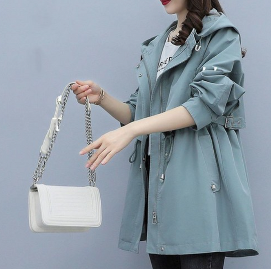 EB | Langer Wasserdichter Trenchcoat für Damen Mit Kapuze
