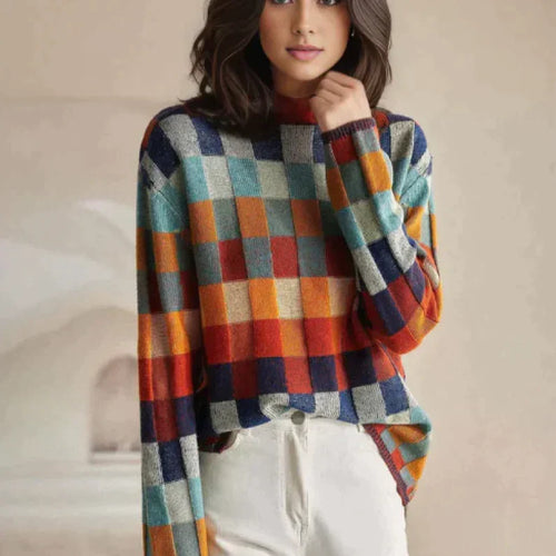 EB | Hoher Kragen Schachbrettpullover