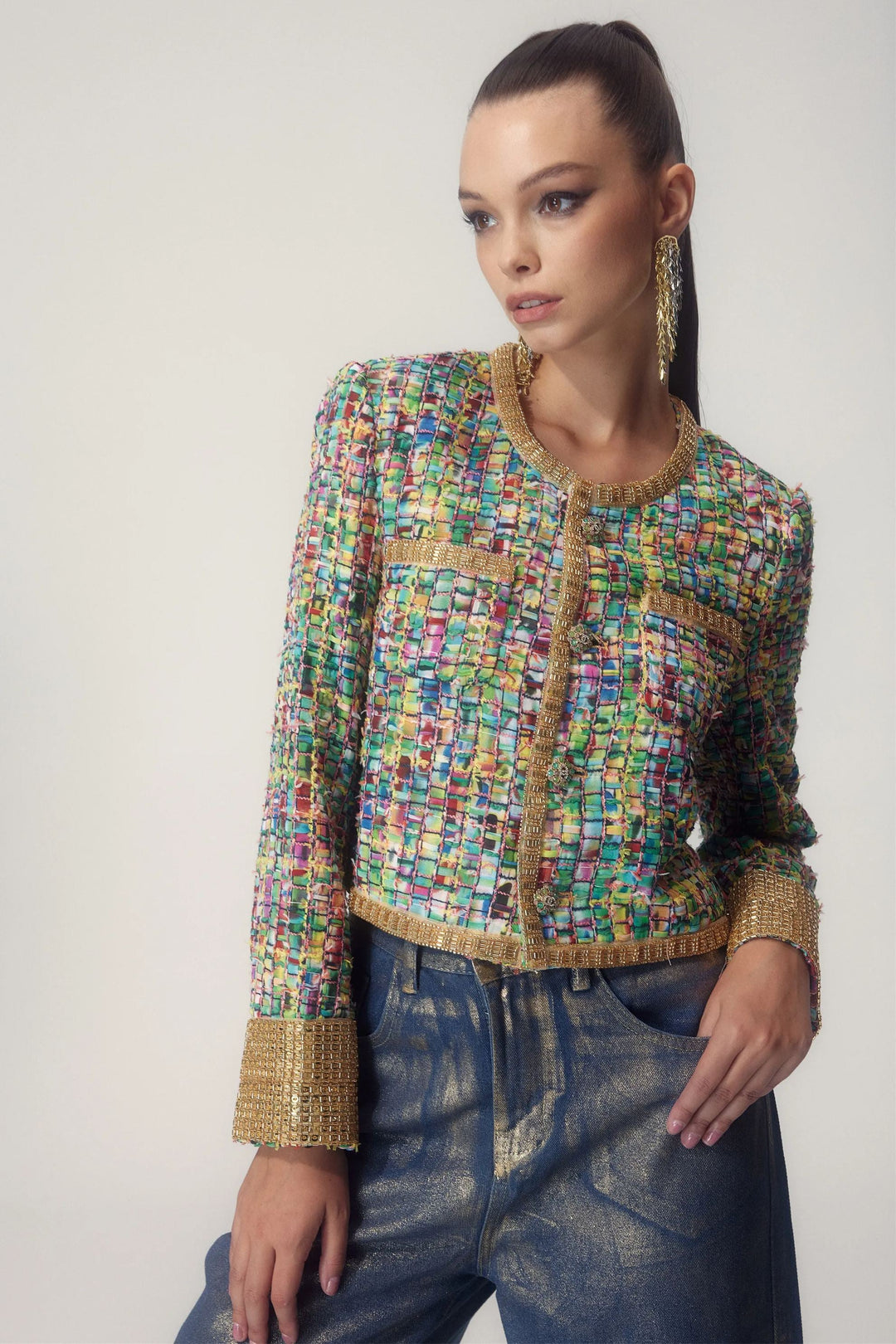 EB | Bedruckte Perlenverzierte Jacke