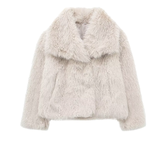 EB | Oversized Pelzjacke - Schal-Kragen Kürzere Jacke