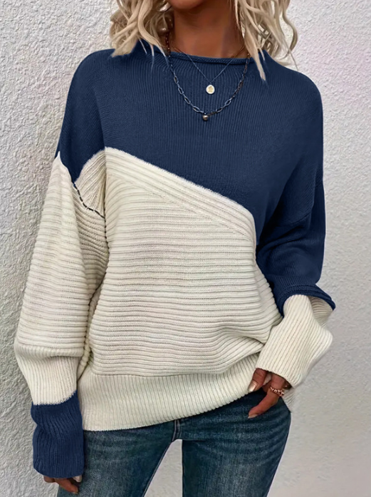 EB | Pullover - Damen Herbst Zweifarbiger Strickpullover