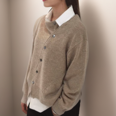 EB | Strickjacke Wollmischung Asymmetrischer Verschluss Lockere Passform Elegant und Bequem