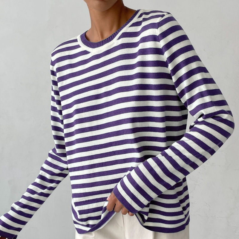 EB | Damen Gestreiftes Rundhalslangarm-Top