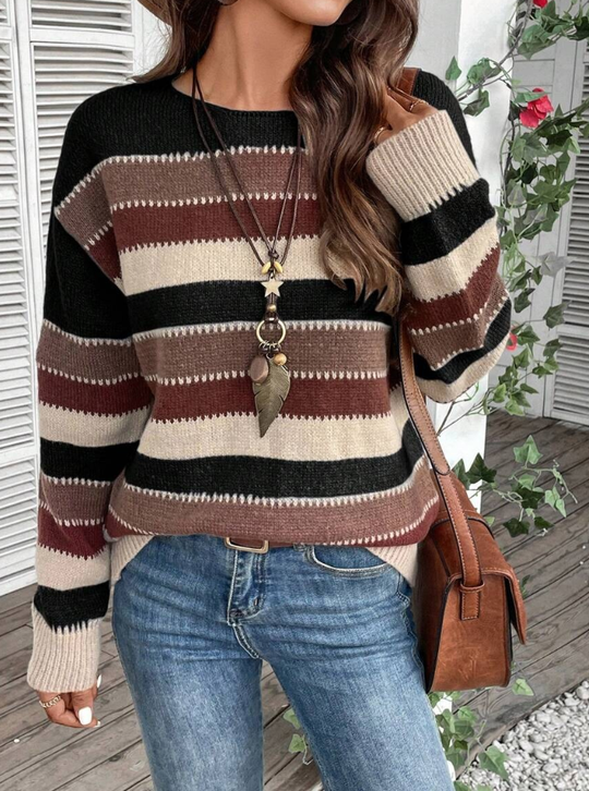 EB | Pullover - Damen Herbst gestreifter Strickpullover