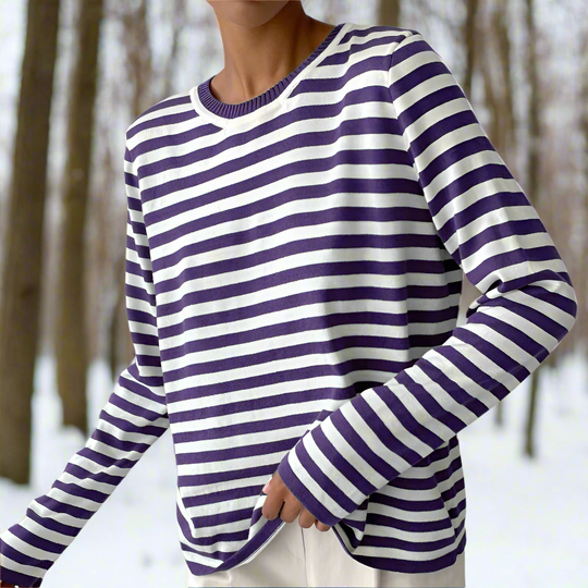 EB | Langarm-T-Shirt Gestreift Rundhals Relaxed Fit Atmungsaktive Baumwolle