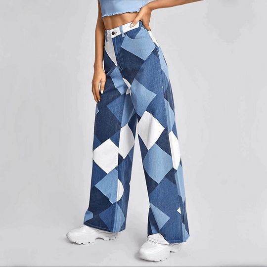 EB | Damen Baggy Jeans Mit Reißverschluss Weite blaue Hosen