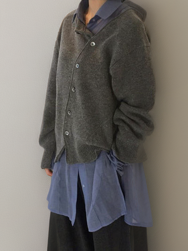 EB | Strickjacke Wollmischung Asymmetrischer Verschluss Lockere Passform Elegant und Bequem