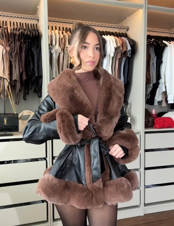 EB | Damen Winterjacke mit Kunstfell und Gürtel