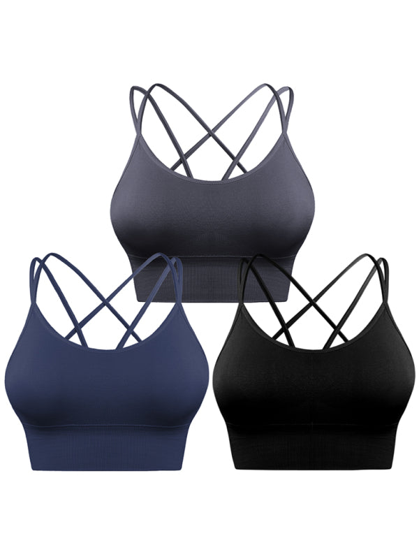 EB | 3Er Pack Damen Sport Bh Gepolstert Crisscross Yoga Bh Nahtlos Mittel Impact Fitness Activewear