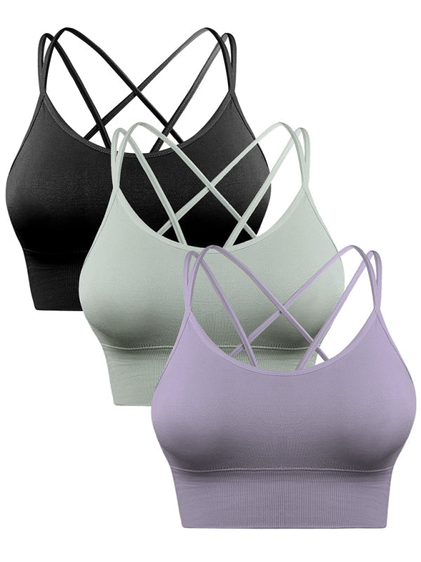 EB | 3Er Pack Damen Sport Bh Gepolstert Crisscross Yoga Bh Nahtlos Mittel Impact Fitness Activewear