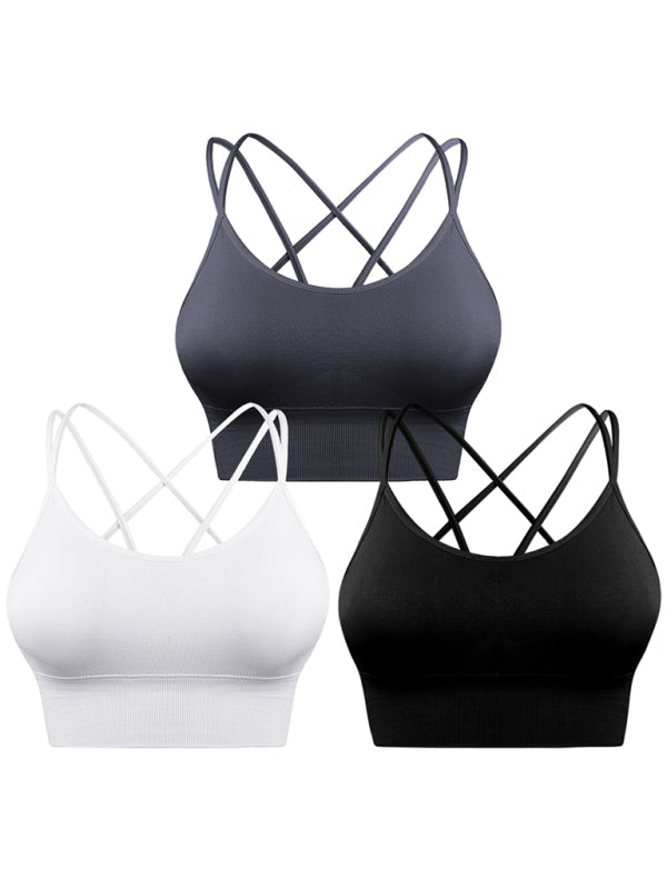 EB | 3Er Pack Damen Sport Bh Gepolstert Crisscross Yoga Bh Nahtlos Mittel Impact Fitness Activewear