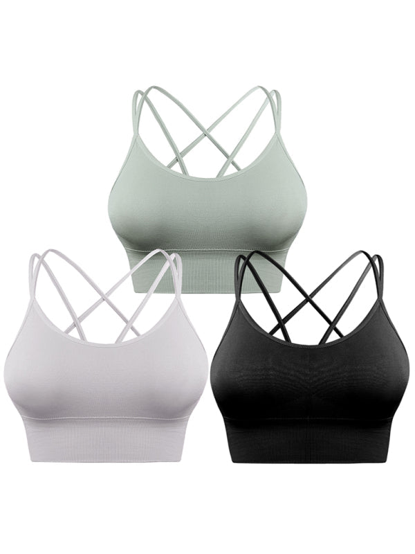 EB | 3Er Pack Damen Sport Bh Gepolstert Crisscross Yoga Bh Nahtlos Mittel Impact Fitness Activewear