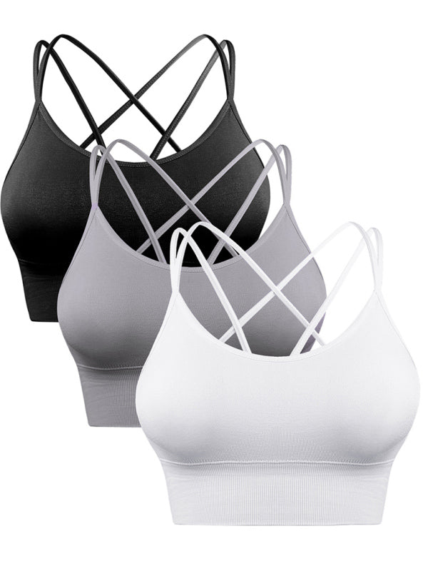 EB | 3Er Pack Damen Sport Bh Gepolstert Crisscross Yoga Bh Nahtlos Mittel Impact Fitness Activewear