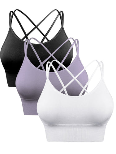 EB | 3Er Pack Damen Sport Bh Gepolstert Crisscross Yoga Bh Nahtlos Mittel Impact Fitness Activewear