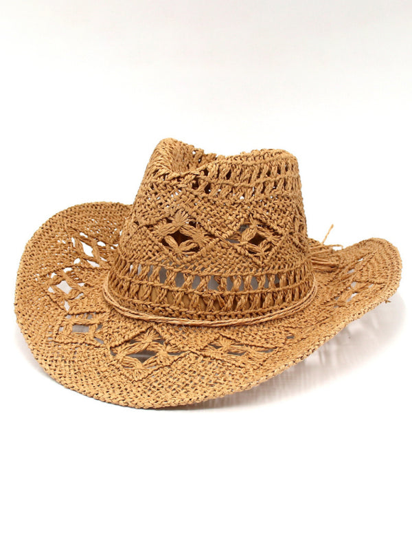 EB | Neuer Hohler Cowboyhut, Handgestrickter Strohhut, Jazzhut mit Erhöhtem Rand